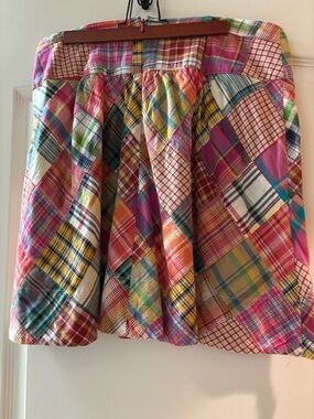 CAbi Patchwork Plaid Circle Skirt in Pink, Yellow, Green, Blue & Orange